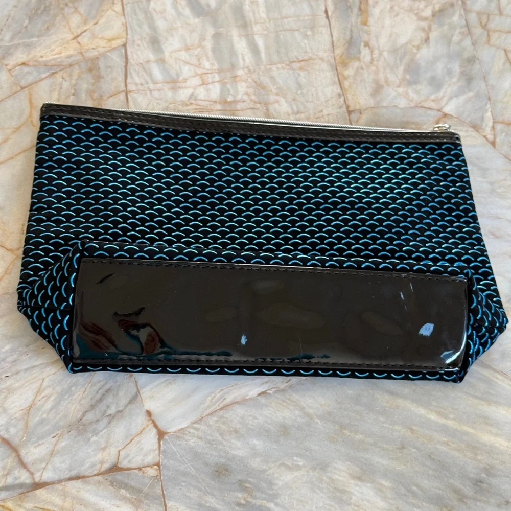 Lancome Black and Light Blue Patterned Cosmetic Pouch